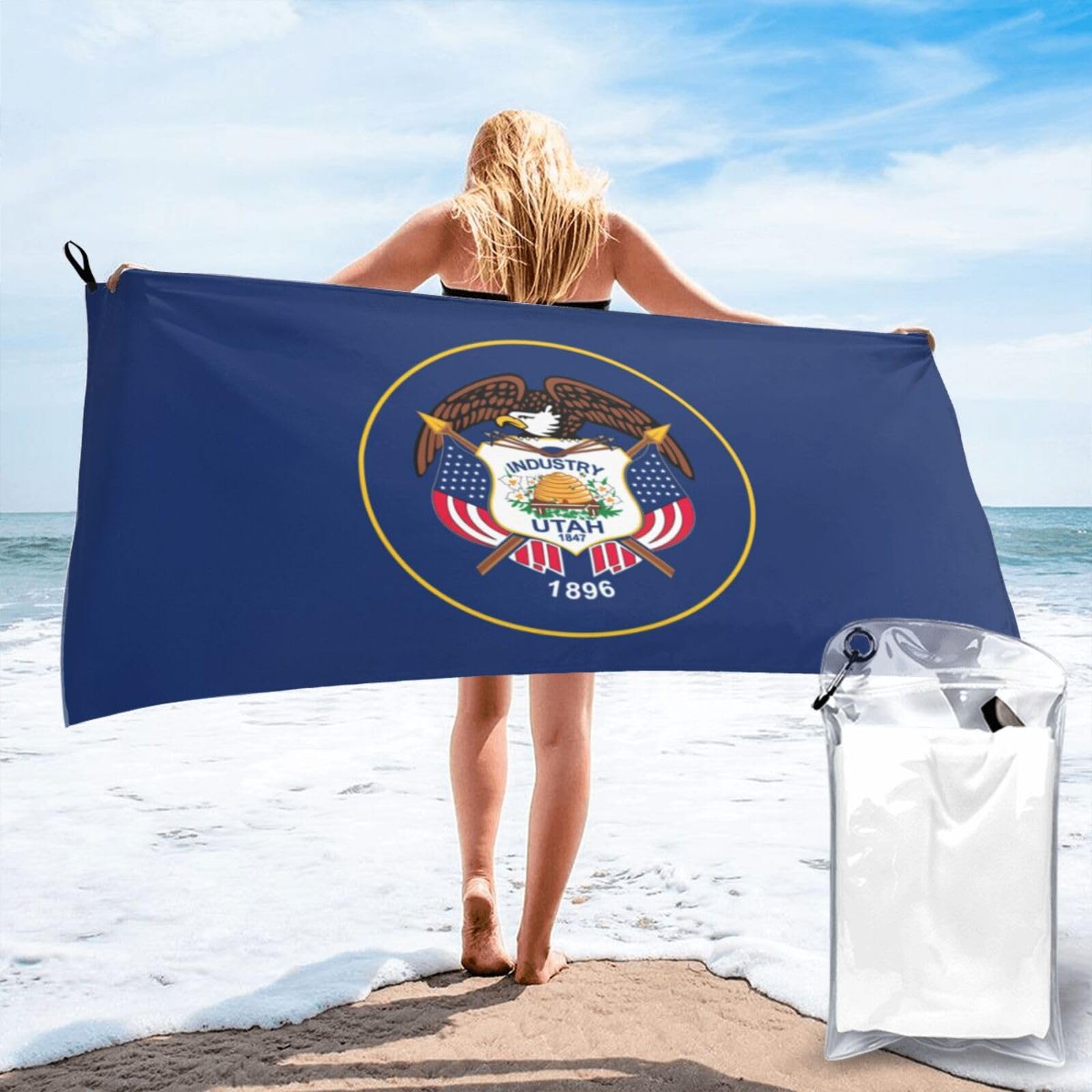 DIEzig Utah Flag Print Beach Towel Fast Dry Thin For Holiday Vacation Cruise Gym Swimmers