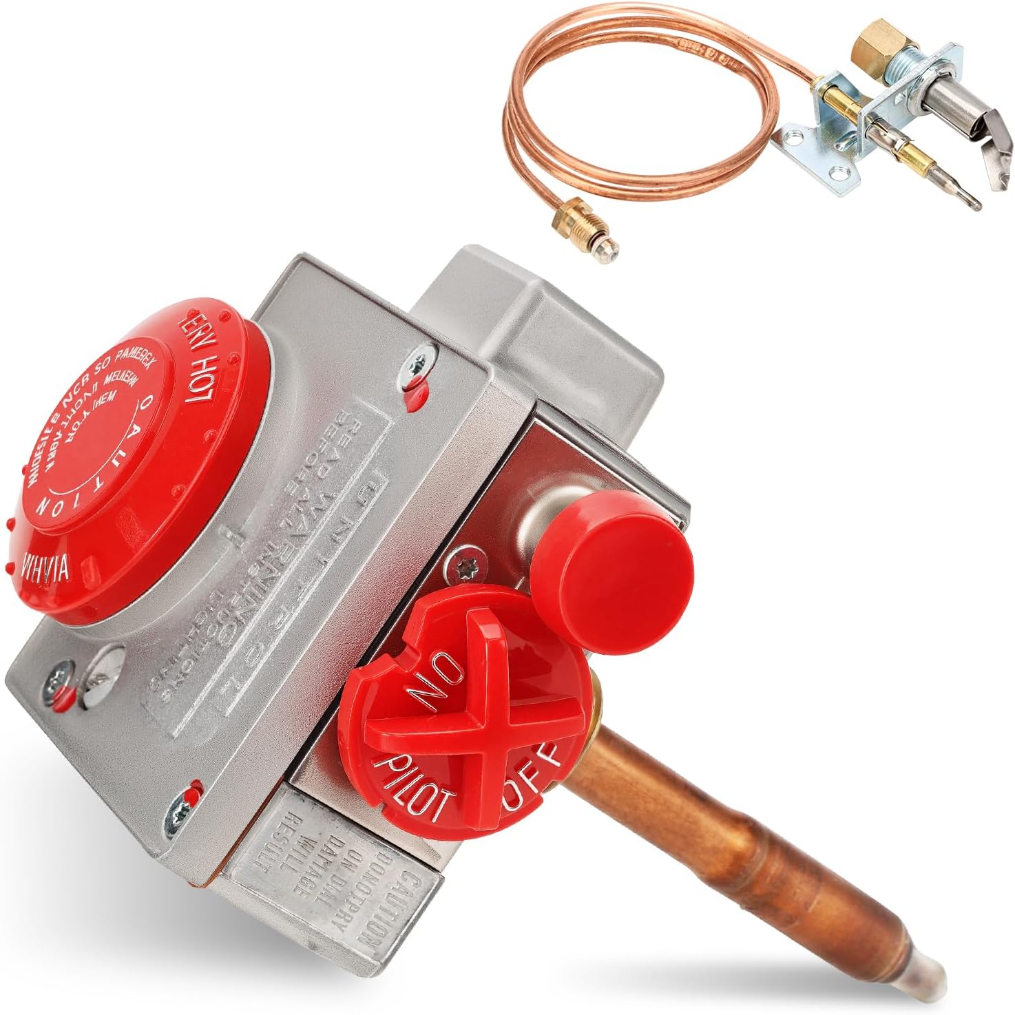 110-326 Natural Gas Water Heater Gas Control Valve with Thermostat - 1-3/8" Shank, 3-1/2" W.C. - Replacement Parts with Copper Probe Thermocouple - Metal Built for Durability & Precision