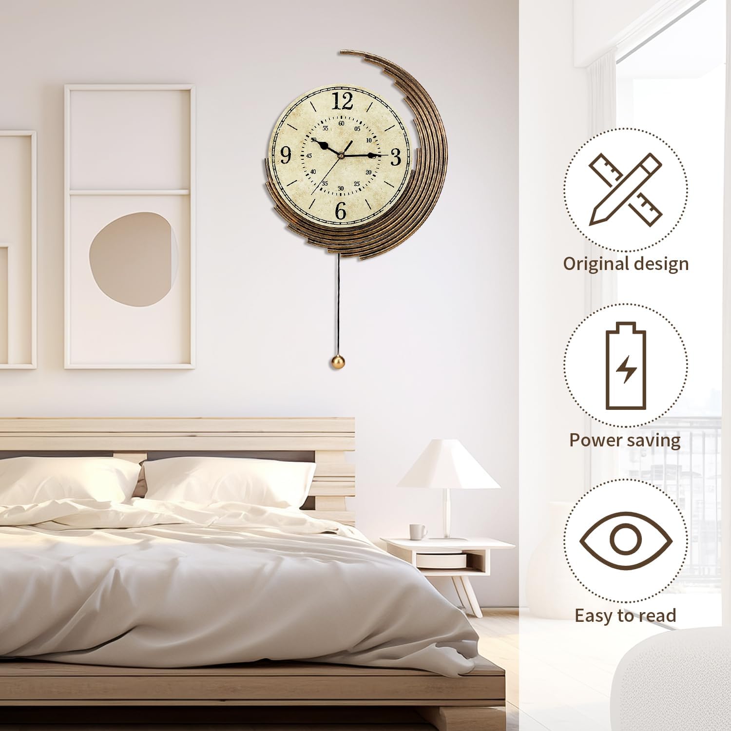 Dankeit Decorative Wall Clocks with Pendulum,Silent Quality Quartz Movement Battery Operated,Vintage Wall Clock for Living Room,Kitchen,Home,Bathroom,Bedroom Wall Decor,13x22inch,Retro Golden