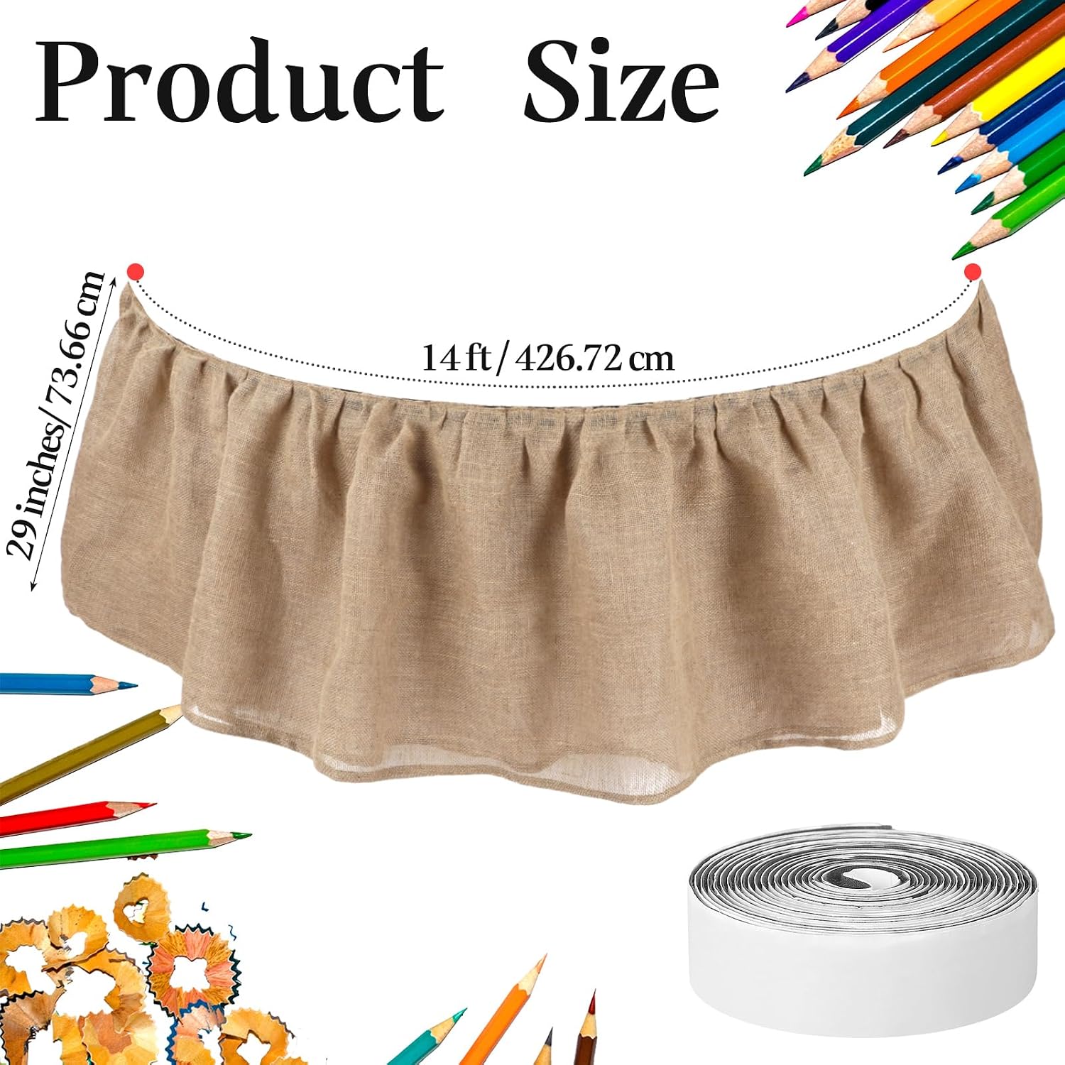 14 ftx29 In Rustic Ruffled Burlap Table Skirt for Teacher Desk