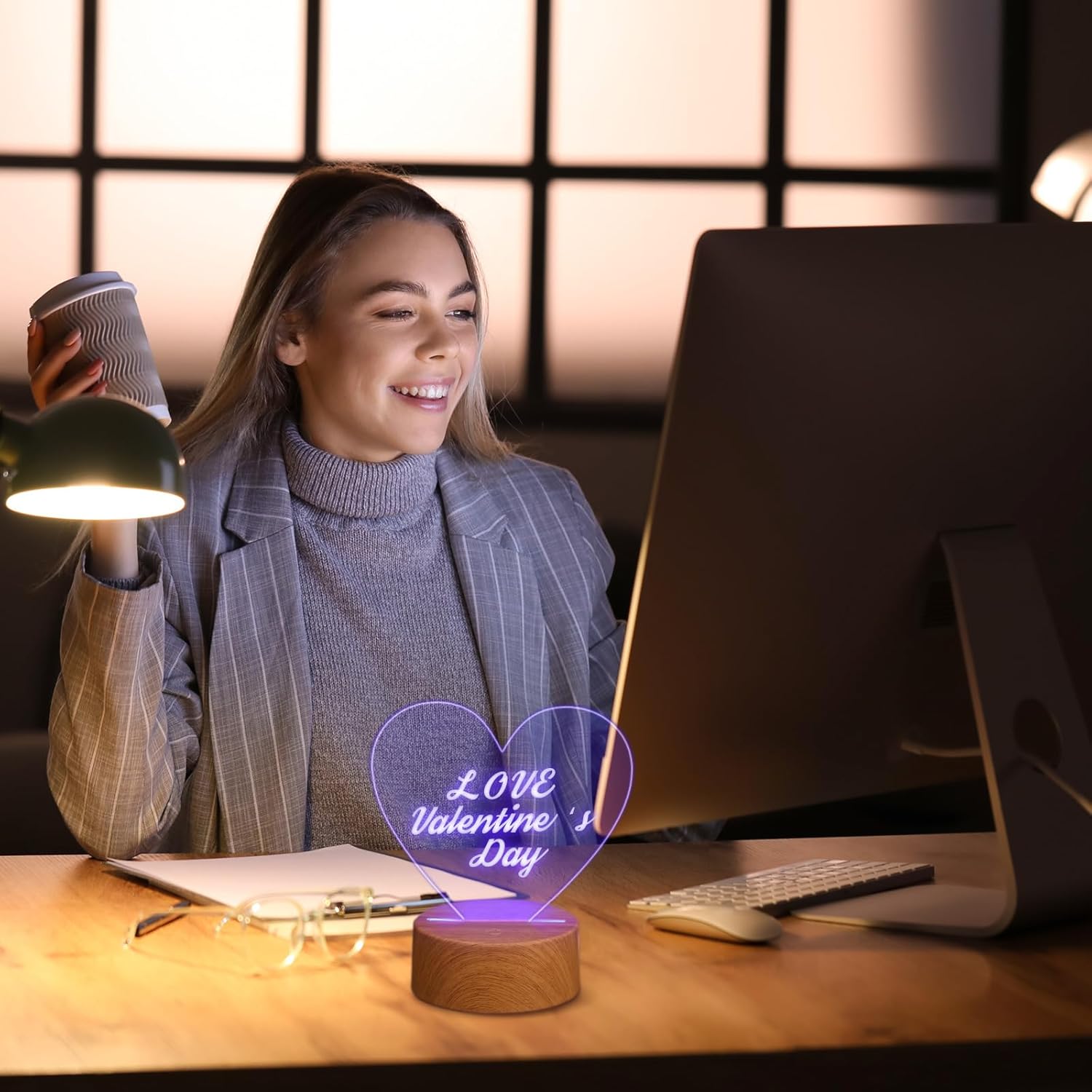 Baquler 12 Pcs 3D LED Night Lamp Base 12 Pcs Clear Acrylic Blank Sheets 16 Colors 4 Mode with Remote Control USB Cable Wood Color DIY Acrylic Lamp Base for Room Decor(Heart)