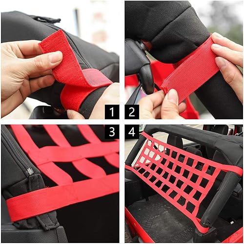 Miniatura 4 de JeCar Hamaca de techo de malla para techo y accesorios exteriores para Jeep Wrangler 1987-2022 YJ TJ LJ JK JKU JL JLU JT, rojo