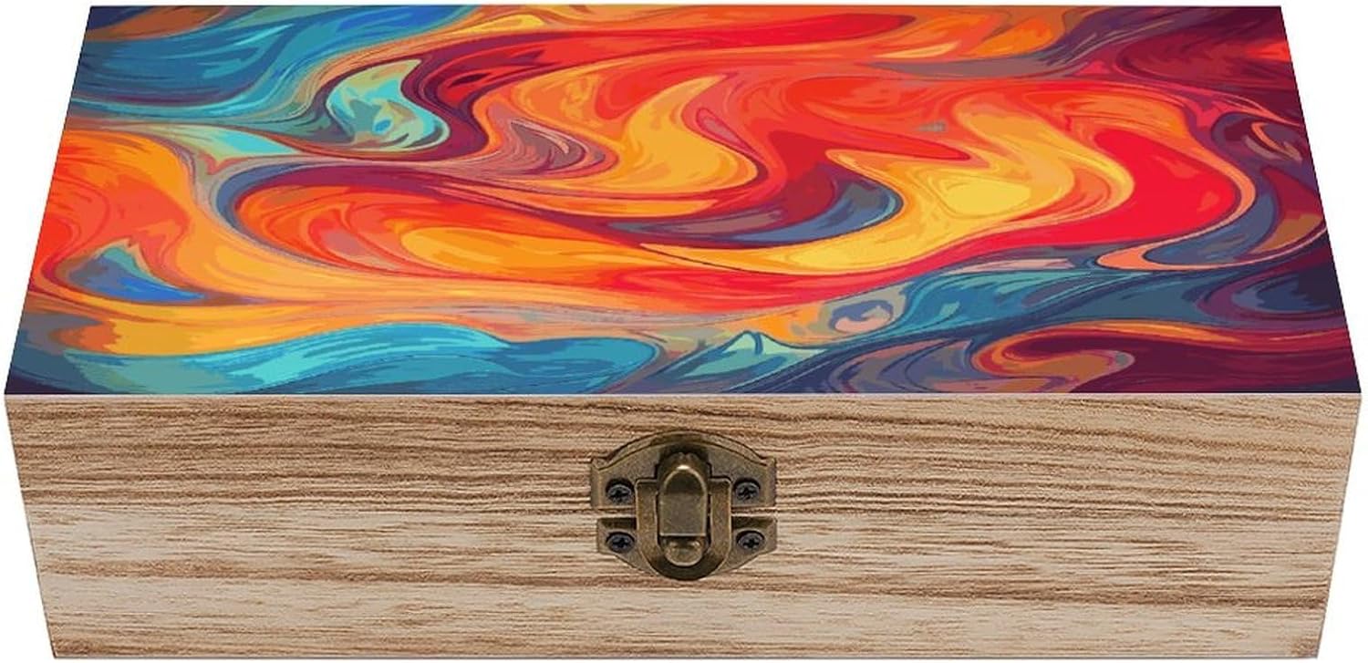 Artistic Effect Colorful Wooden Storage Box 7.9" X 3.9" X 2.3"
