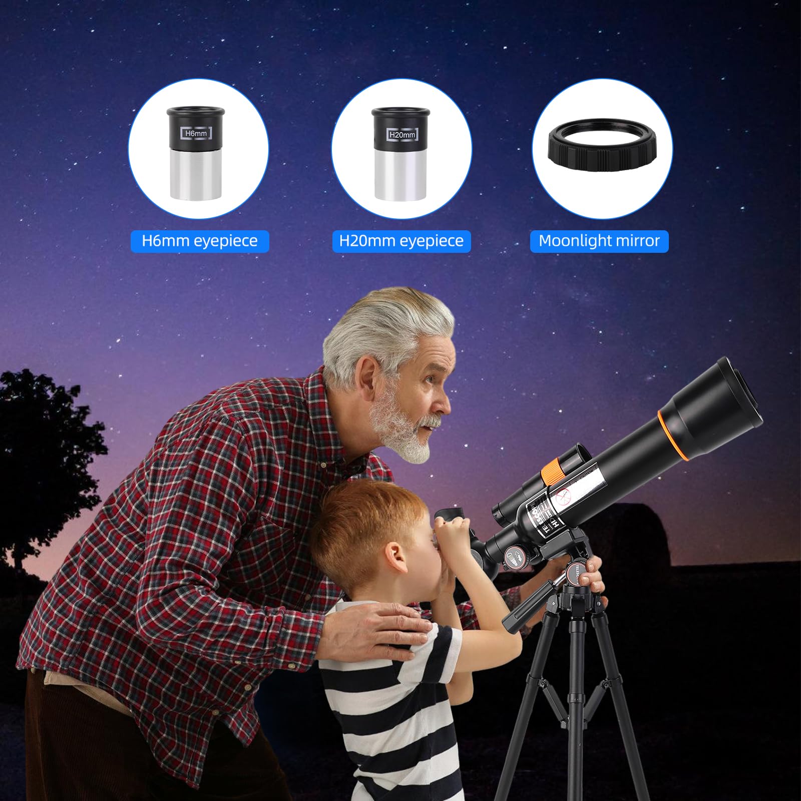 Télescope pour Enfants et Adultes Débutants - Télescope Réfracteur avec Ouverture pour l'Observation des Étoiles avec Trépied Réglable et Adaptateur Téléphone - Cadeau Parfait pour l'Astronomie pour