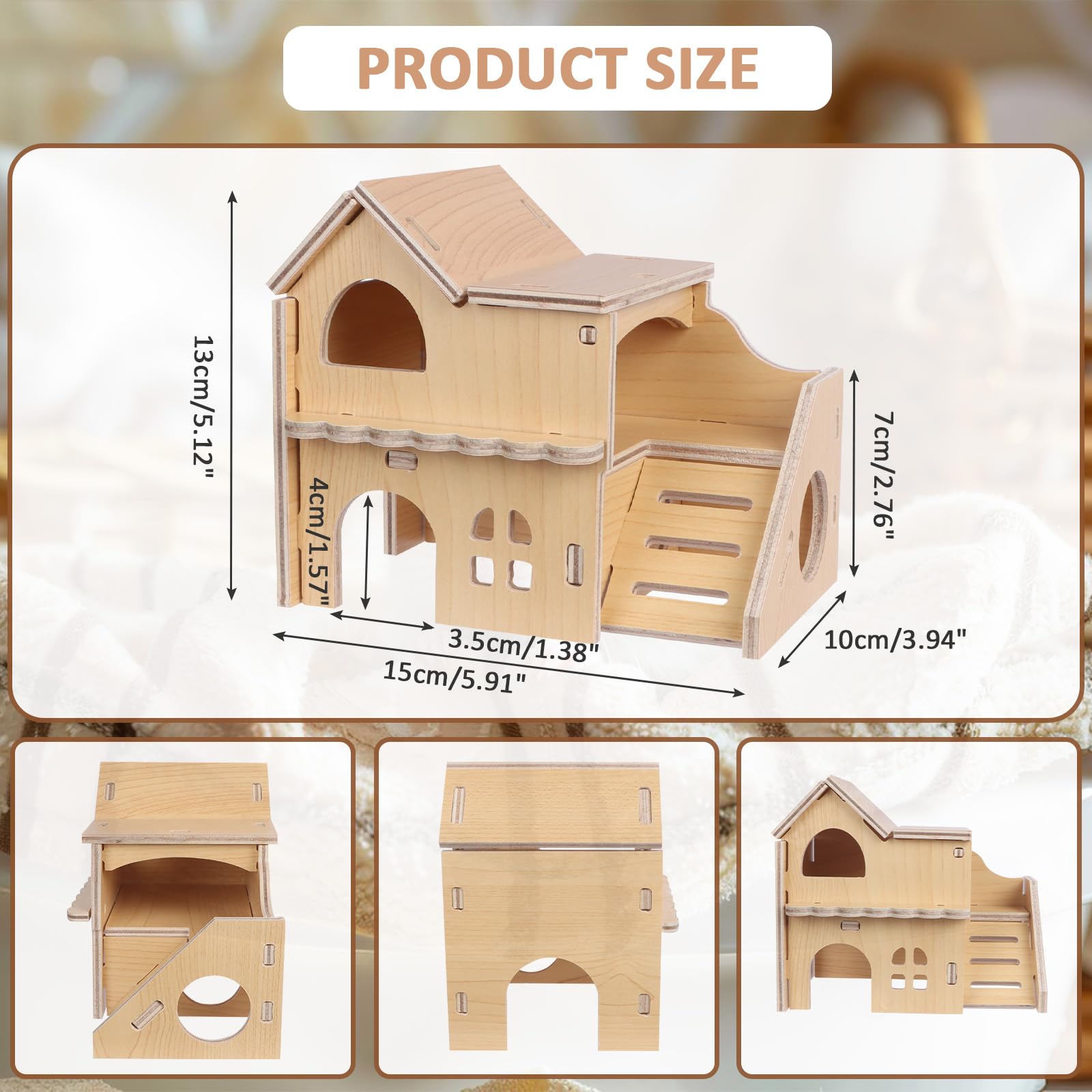 Lollanda Wooden Hamster House, Wooden Guinea Pig House, Small Animal Hideout for Hamsters Guinea Pig Gerbils- Small Pets - Image 2