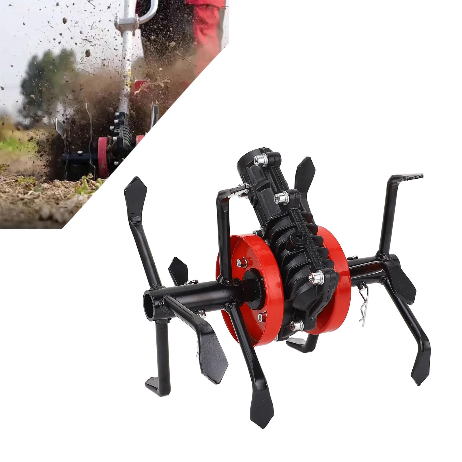 Cortacésped de 6 Garras con Rueda para Hierba, Cabezal cultivador para motocultor de jardín, Accesorio para aflojar el Suelo y Realizar labranza Profunda, con Cuchillas de aleación