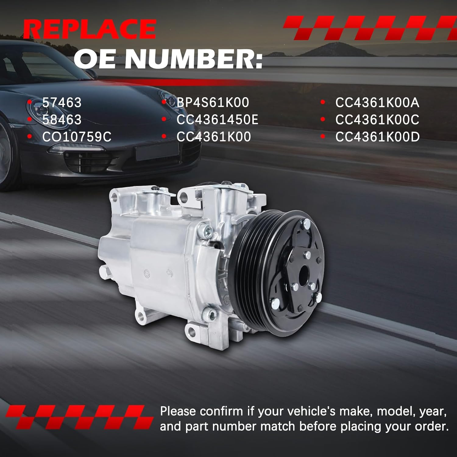 AC Compressor Fit for Maz-da 3 2004-2009 2.0L, Maz-da 3 04-09 2.3L, Maz-da 3 Sport 2009 2.0L, Maz-da 5 06-10 2.3L, Air Conditioning Compressors with Clutch Replace for 57463, 58463