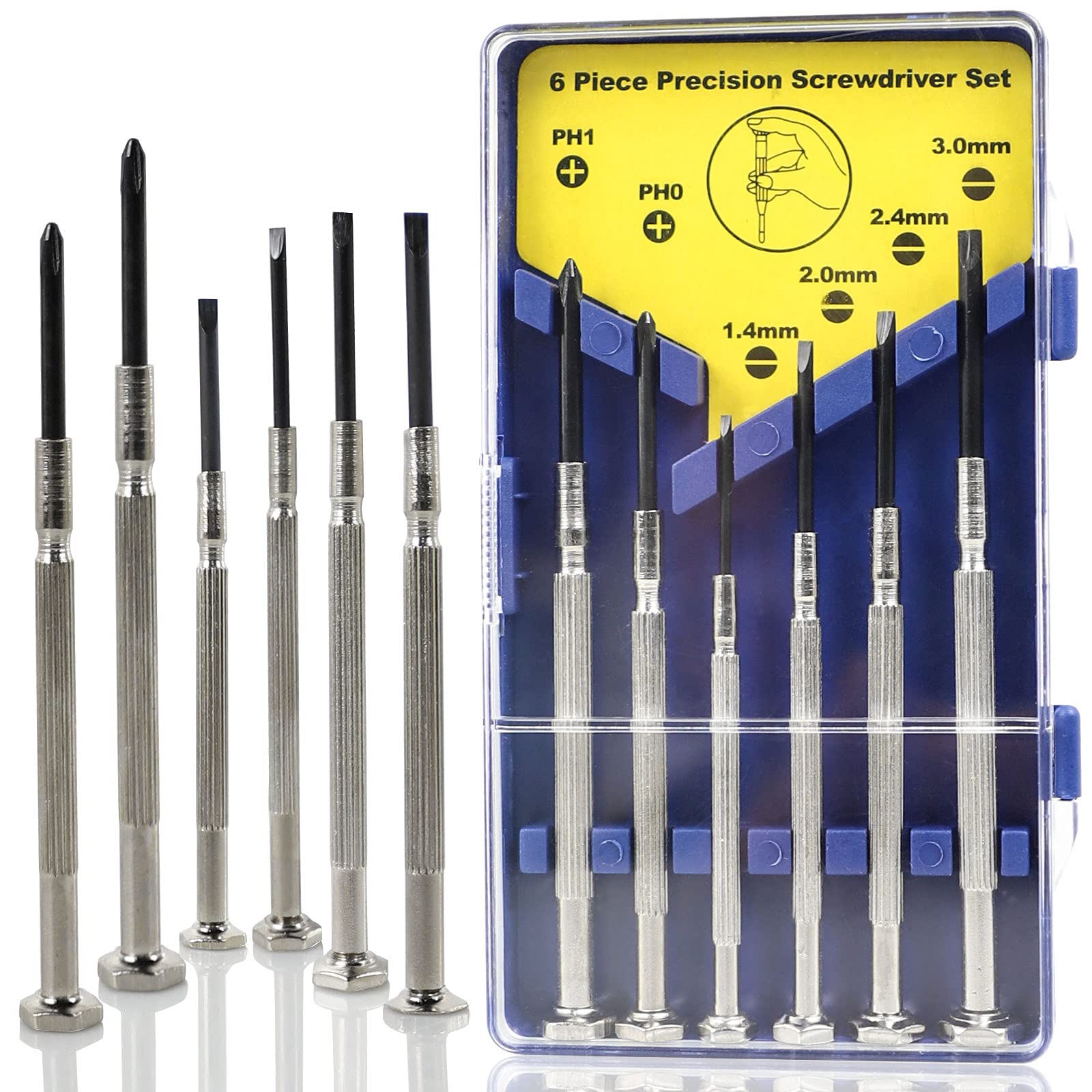6 PCS Precision Screwdriver Set, Eyeglass Repair Kit, Flat Head & Philips Head Screwdriver Set, 6 Different Sizes, Suitable for Watch, Electronic Repairs