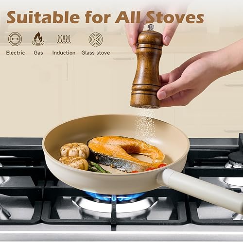 Miniatura 5 de JEETEE Juego de utensilios de cocina de cerámica de 17 piezas, juego de ollas y sartenes antiadherentes, juego de cocina de inducción saludable con