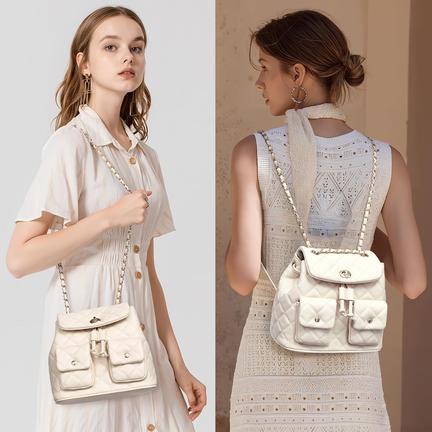 Small Backpack Purse for Women Leather Mini Backpack Convertible Designer Shoulder Bag Quilted Crossbody Purses