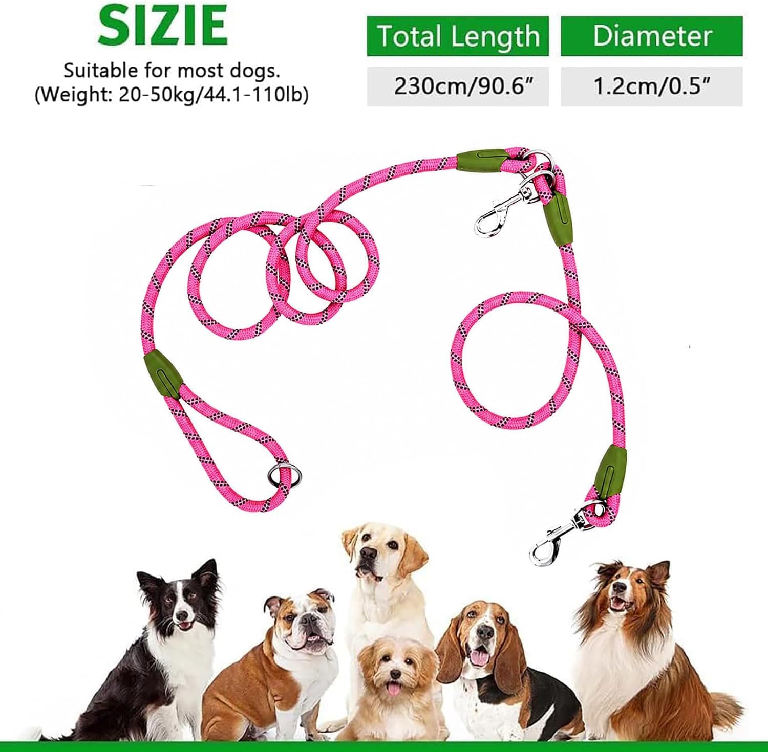 Hands Free Dog Leash Crossbody Dog Running Leash Handsfree Pet Rope for Hiking Training Heavy Duty Reflective Pet Walking Belt (Pink)