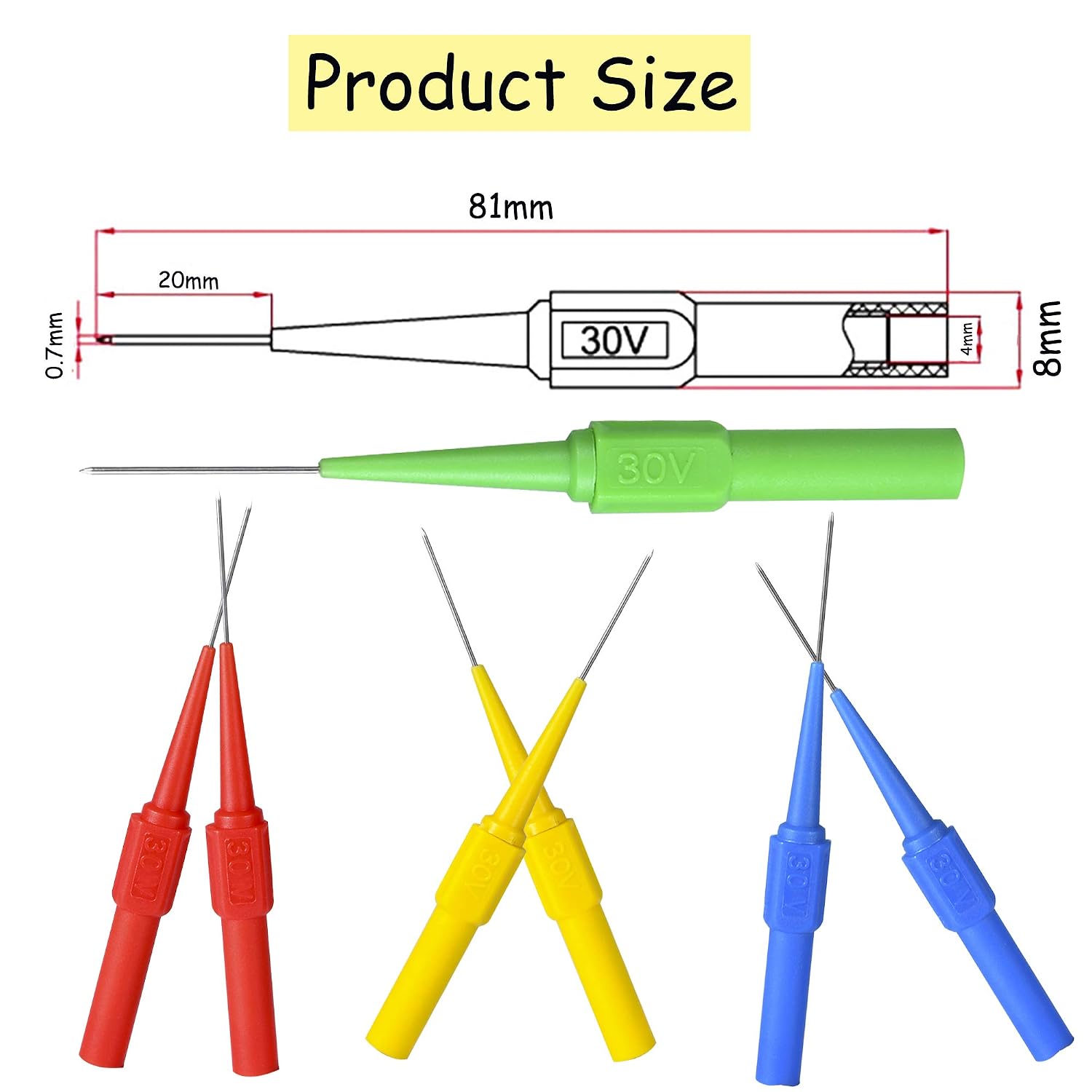 BingSnow Non-destructive Pin Test Probes Pin Insulation Piercing Needle, 150 Pack Probes Pin Set Use for Car Tester (Black, Red, Green, Yellow, Blue - 3/Each Colors)