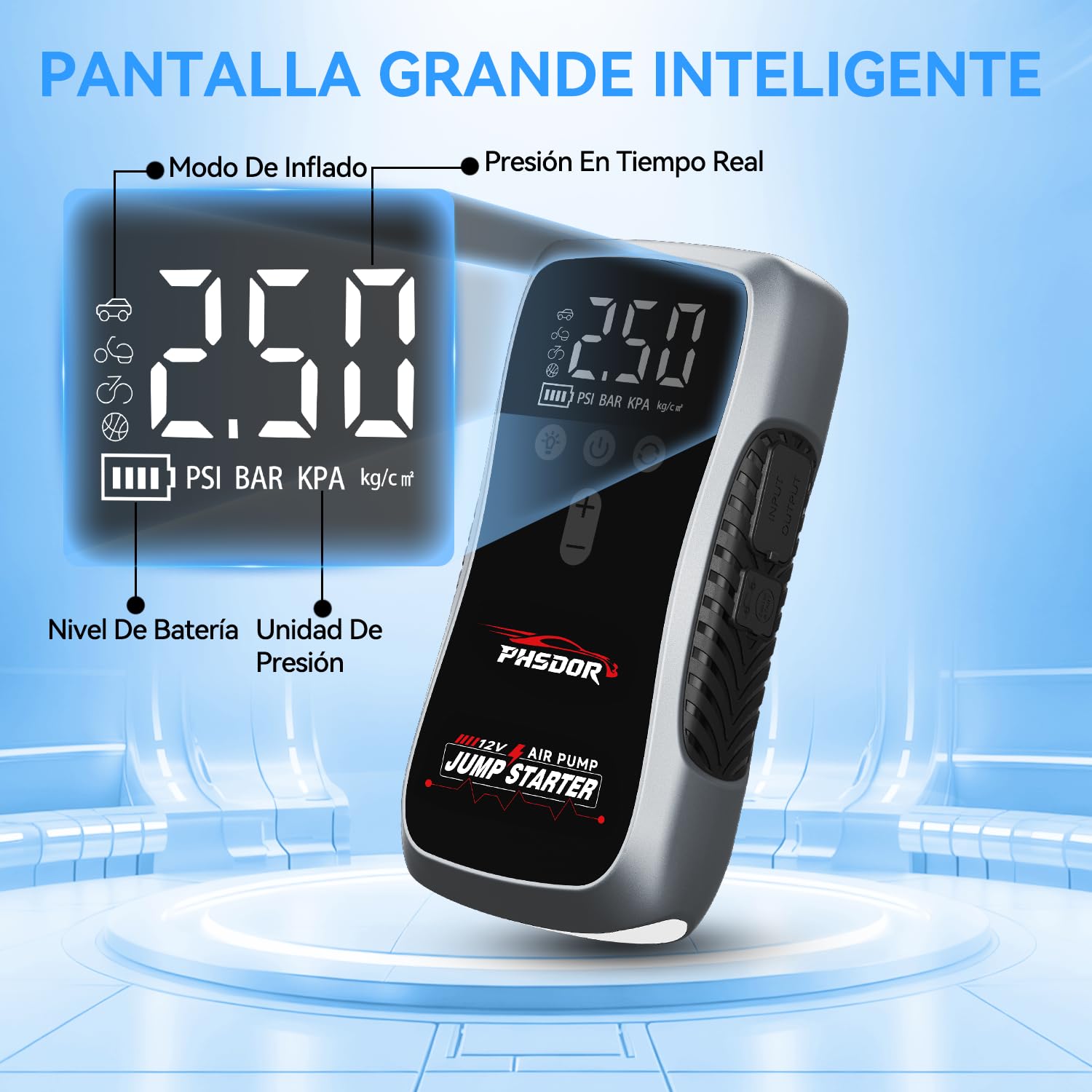 8000A Arrancador de Coches con Compresor de Air, 25000mah 150PSI Arrancador de Baterias de Coche (hasta Todo Gas o Diésel de 10,0L), 12V Arrancador de Coches Portatil, Jump Starter con luz LED