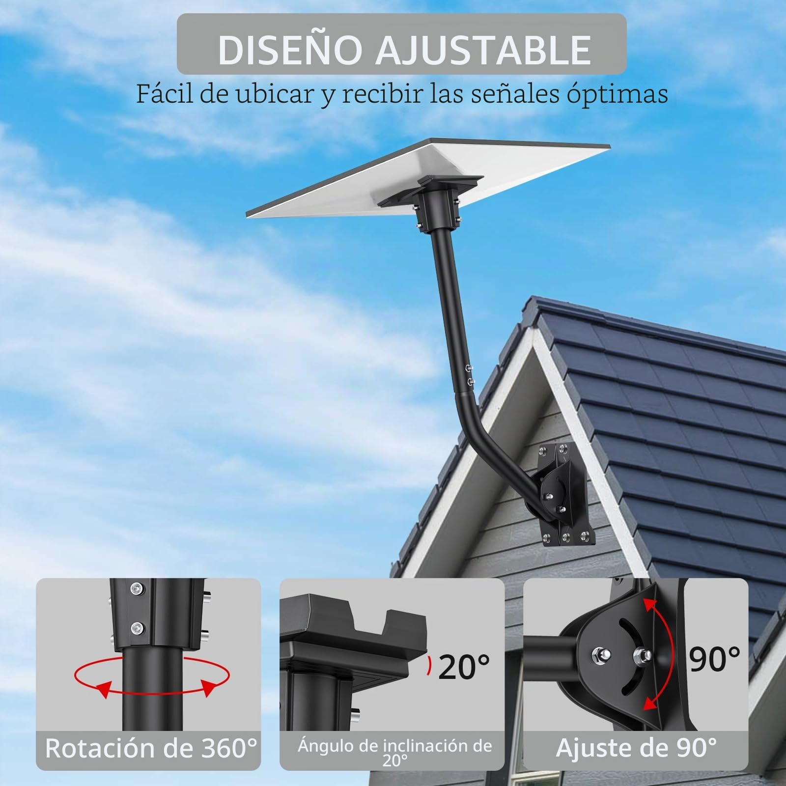 Justech Starlink Gen 3/4/4x Mount,Soporte Starlink V3 360°+ 20°Inclinación Aleación de Aluminio,Soporte de Pared con Adaptador de Tubo Compatible con Starlink Standard 4/4X/Gen 3