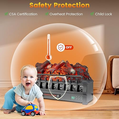 Miniatura 6 de Tangkula Juego de chimenea eléctrica de 26 pulgadas con control remoto, 5 modos de llama y brillo, control de termostato, temporizador de 8 horas,