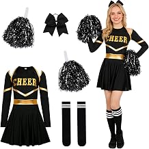Pompom Girl Costume, Cheerleader Costume for Women, Cheerleader Costume, with Pompoms Socks Hair Accessory for Carnival, Cosplay