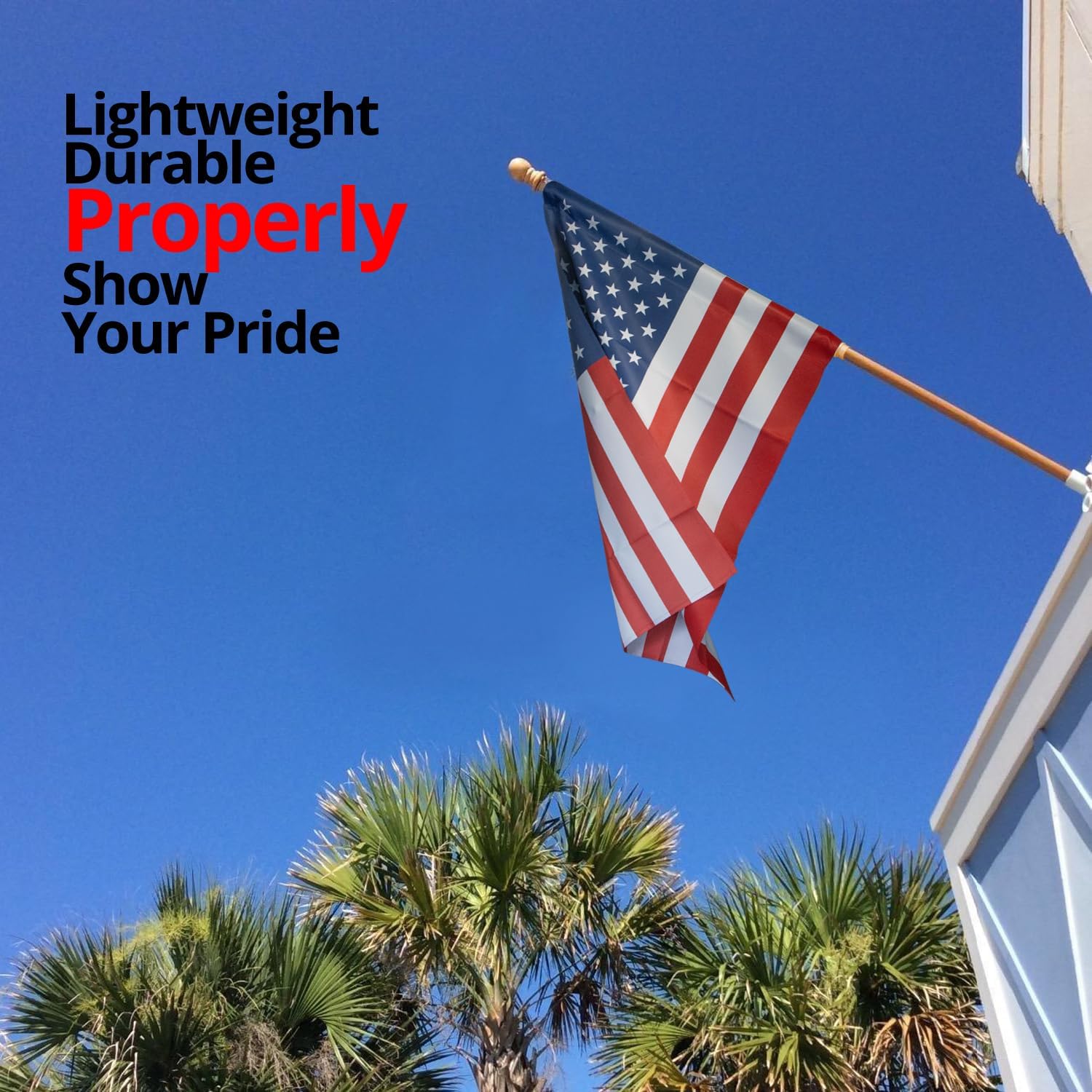 Anley 56" Solid Pine Wooden House Flagpole - Fit Standard 3x5 Ft Flag - Wood Flag Pole with Tangle Free Adjustable Rotating Ring - Wall Mount Wood Flag Pole for Garden, Yard, Porch and Estate For 3x5 FT Flag Wooden