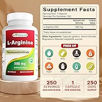 Vista 2 de Best Naturals L-Arginina 500mg 250 Cápsulas (250 unidades (Paquete de 2))