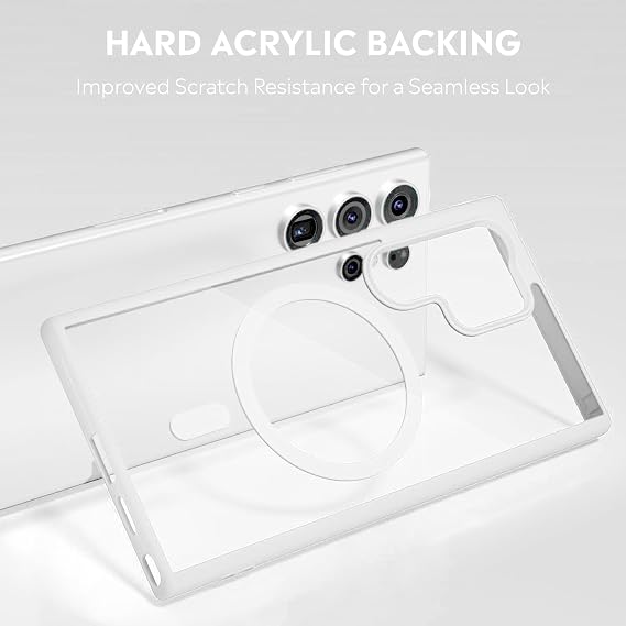 Babilden Samsung için Kılıf Kamera Korumalı Magsafe Wireless Şarj Özellikli Şeffaf Renkli Kılıf (Beyaz, Samsung Galaxy S25 Ultra)