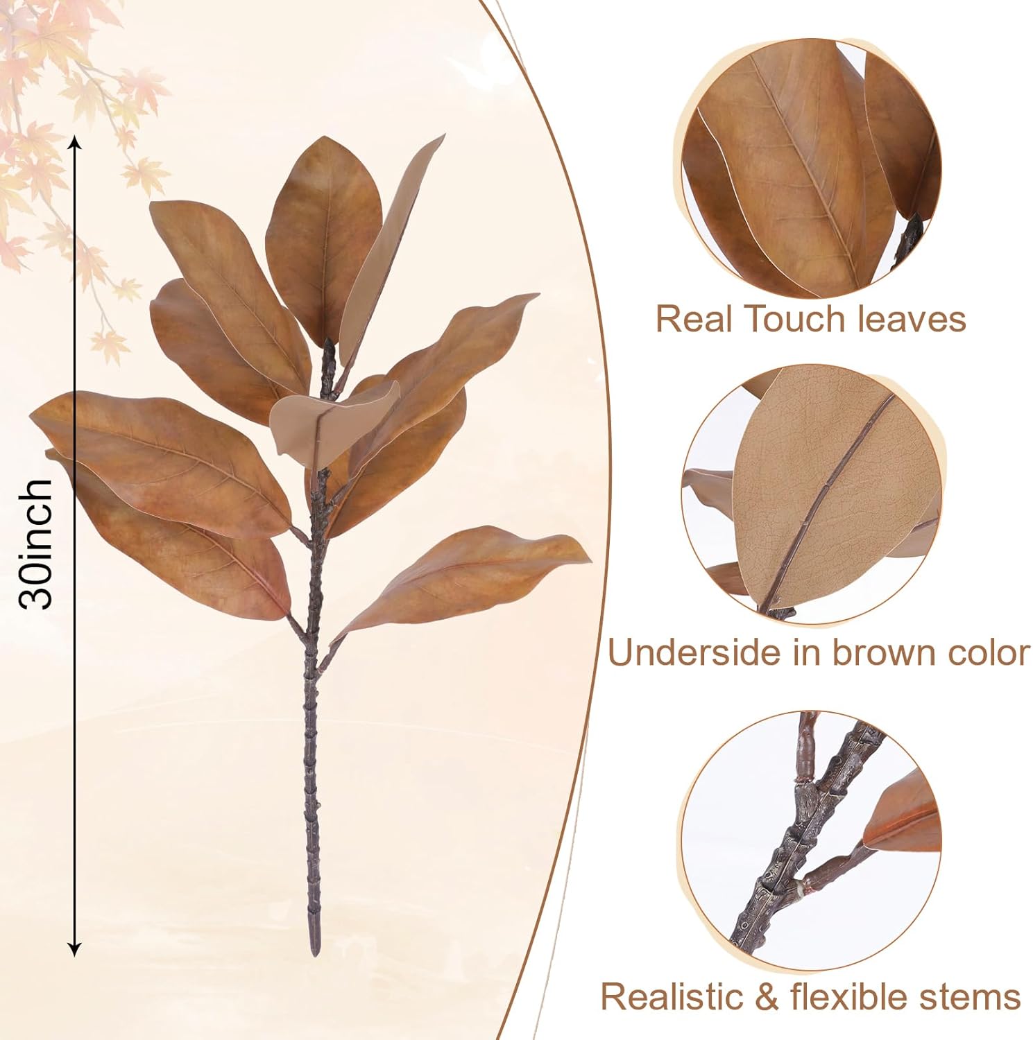 4Pcs Fall Artificial Magnolia Stems Real Touch Yellow Fake Magnolia Leaves Faux Magnolias Leaf Branches Fake Magnolias Fall Plant for Autumn Floral Arrangements Wedding Party Home Decor - Image 2