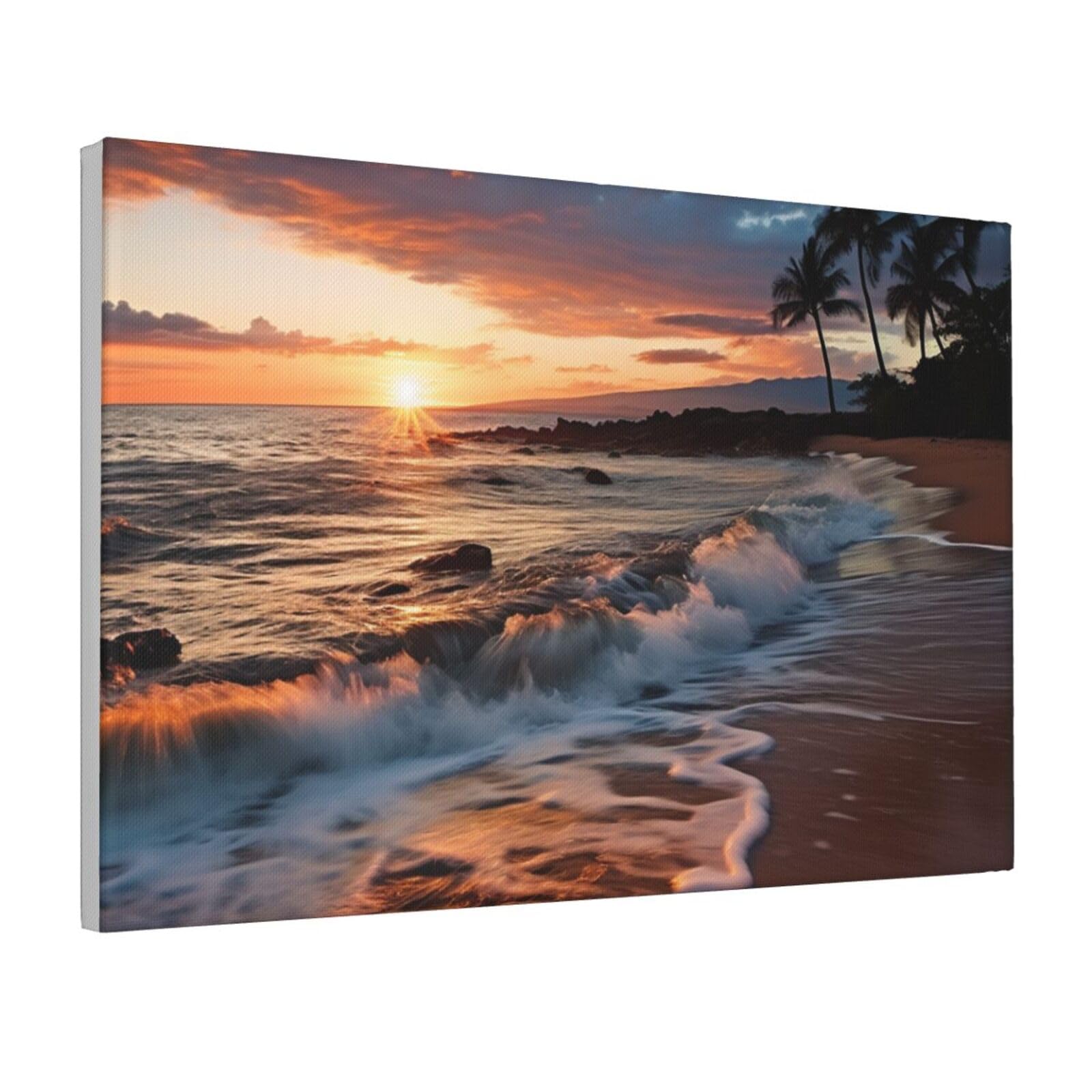 Framed Wall Art for Living Room Art Work, Beach Maui Hawaii Sunset Sea Waves Clouds Picture Prints Modern Office Wall Paintings Poster Aesthetic Wall Decorations for Home Decor Ready To Hang 8"x12"