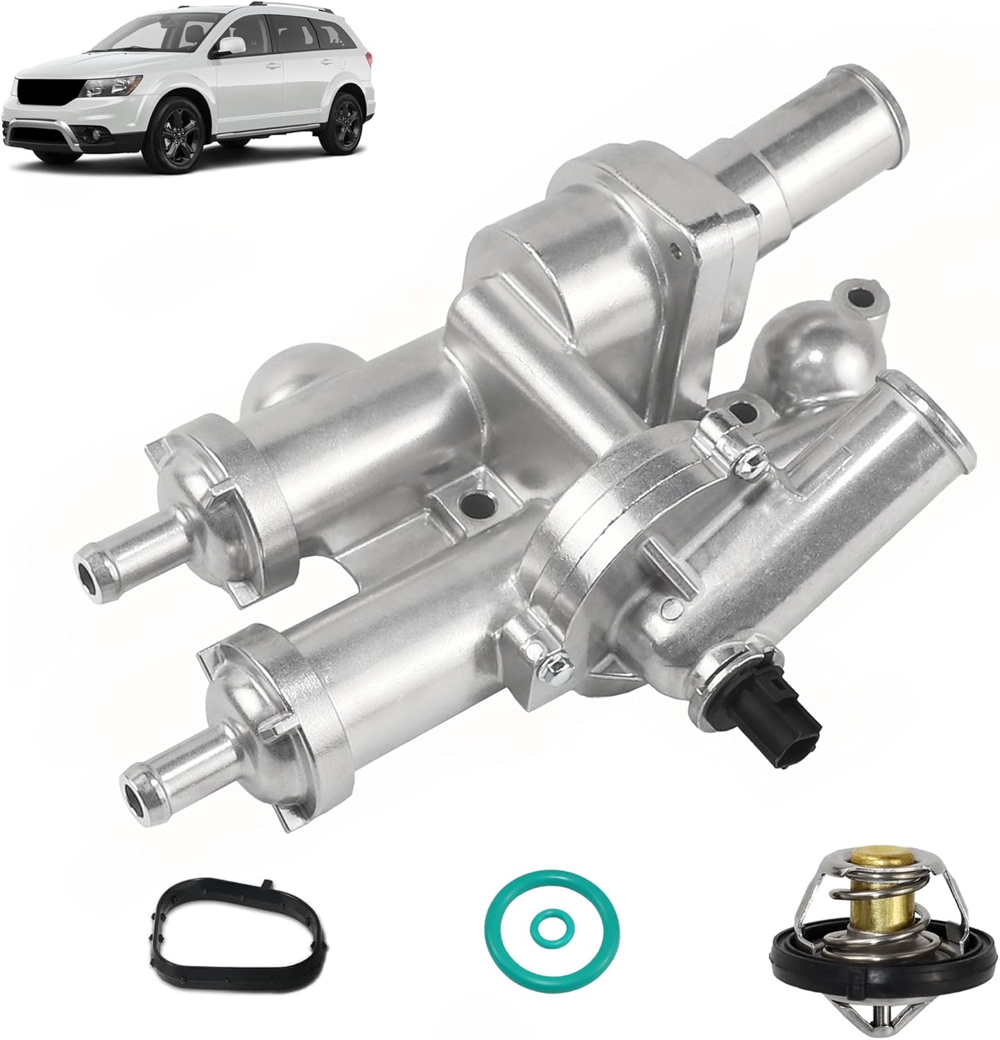 Upgraded Aluminium Engine Coolant Thermostat Housing Compatible with 2007-2020 Chrysler 200 Sebring Dodge Avenger Caliber Journey Jeep Compass Patriot 1.8L 2.0L 2.4L Replaces 902-319