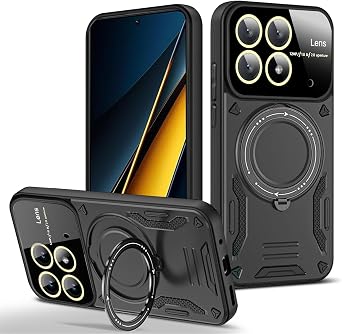 case for Xiaomi Poco F6/Redmi K70/K70 Pro with lens protector, Military grade heavy duty rugged protection & kickstand - Mecha Black