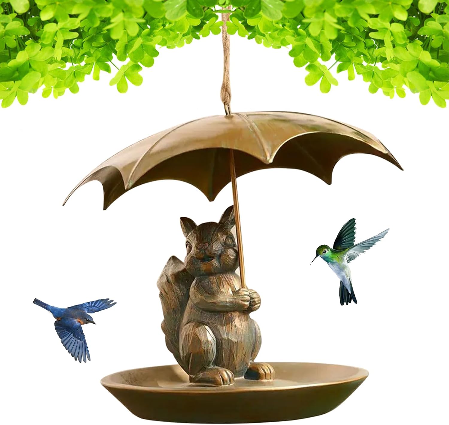 2025 New Animal Bird Feeder with Umbrella, Cute Squirrel/Cat/Dog Handheld Umbrella Design Bird Feeder, Outdoor Hanging Metal Hummingbird Feeder, Garden Yard Decoration, Gifts for Seniors (Squirrels)