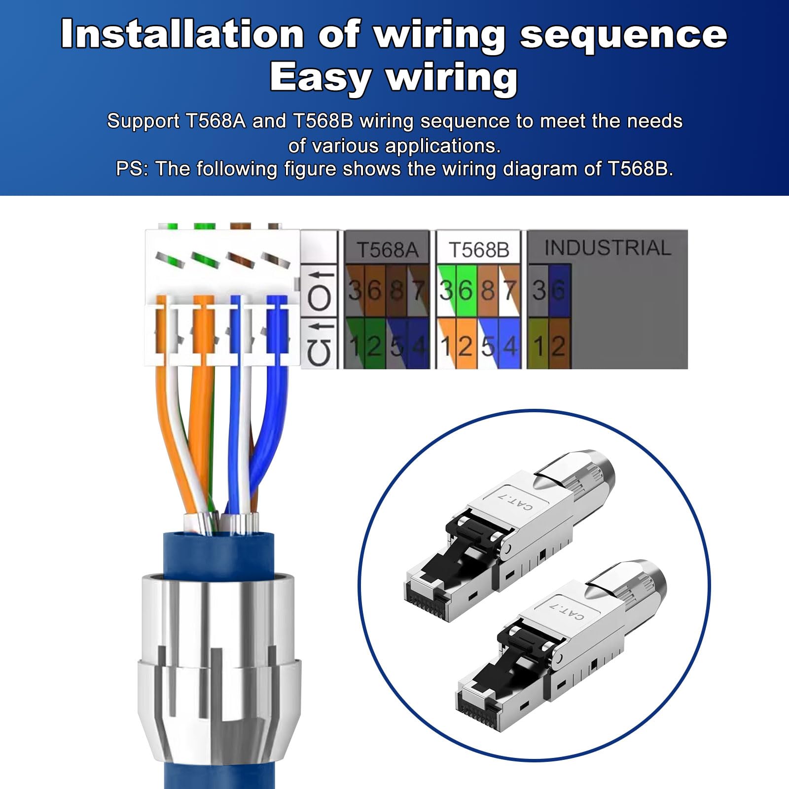12x CAT 7 RJ45 Stecker Netzwerkstecker für starre LAN Kabel Verlegekabel Ethernet, lan stecker cat 7 werkzeuglos LSA，vollgeschirmt STP, 10 Gbit/s, AWG 22-24