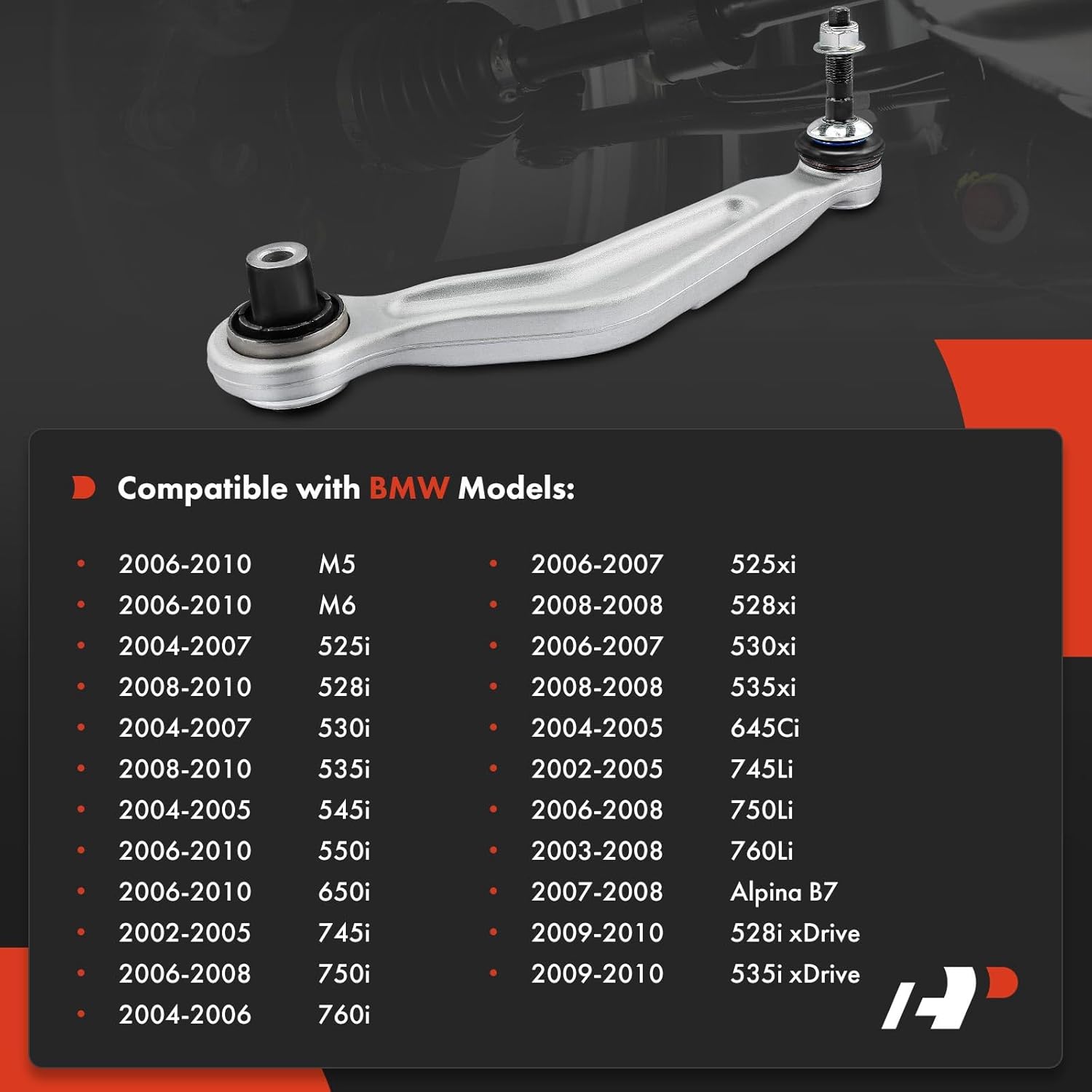 A-Premium Rear Left Rearward Upper Control Arm, with Ball Joint & Bushing, Compatible with BMW 525i, 525xi, 528i/535i (xDrive), 528xi, 530i, 530xi, 535xi, 545i, 550i, 645Ci, 650i, 745i, 760i, M5, M6