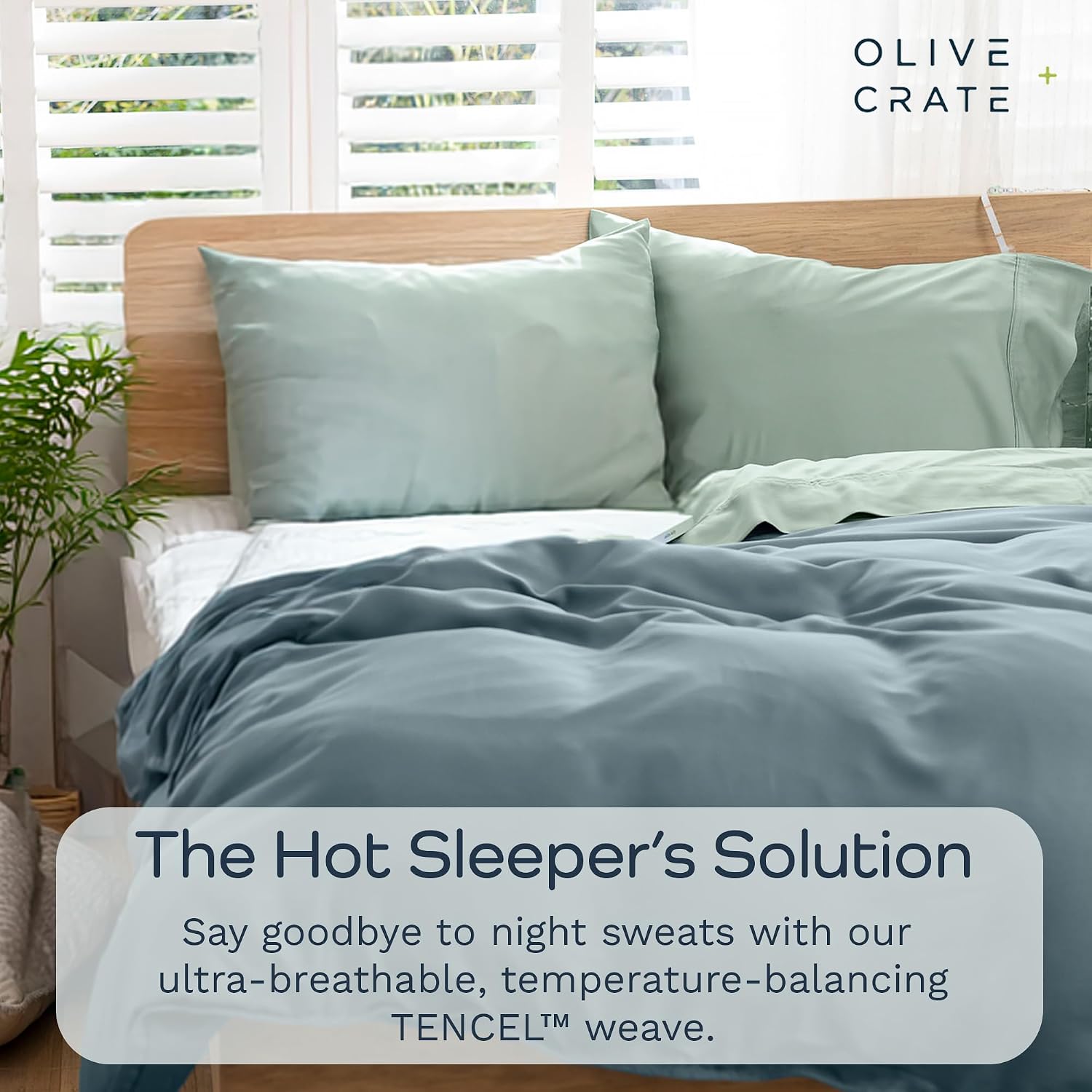 Olive + Crate Queen Size Tencel Duvet Cover Set – Hypoallergenic, Cooling Eucalyptus Duvet Cover for Hot Sleepers with Two Pillowcases – Basalt Blue 3-Piece