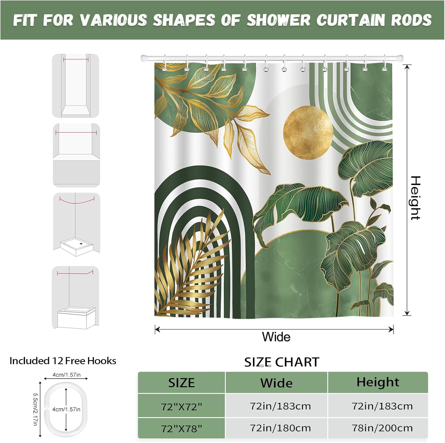 Boho Mid Century Abstract Leaf Shower Curtain Sage Green 72X72in