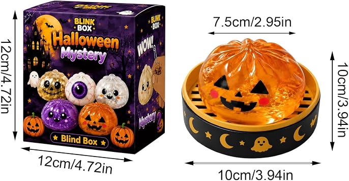 Halloween Spooky Ghost Dumpling Squishy Mystery Box,Cute Halloween Pumpkin Fidget Squeeze,Random 1 Of 5 Colors,Soft Squishy Dumpling For Anxiety Relief, Perfect For Party Favors, Birthday Gifts B-Red