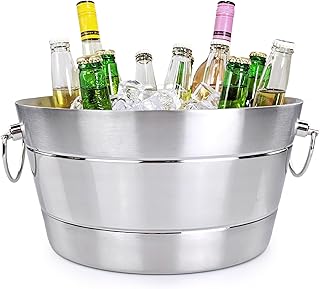 BREKX Stainless Steel Ice Bucket for Parties, Double Wall Insulated Anchored Brushed Drink Tub
