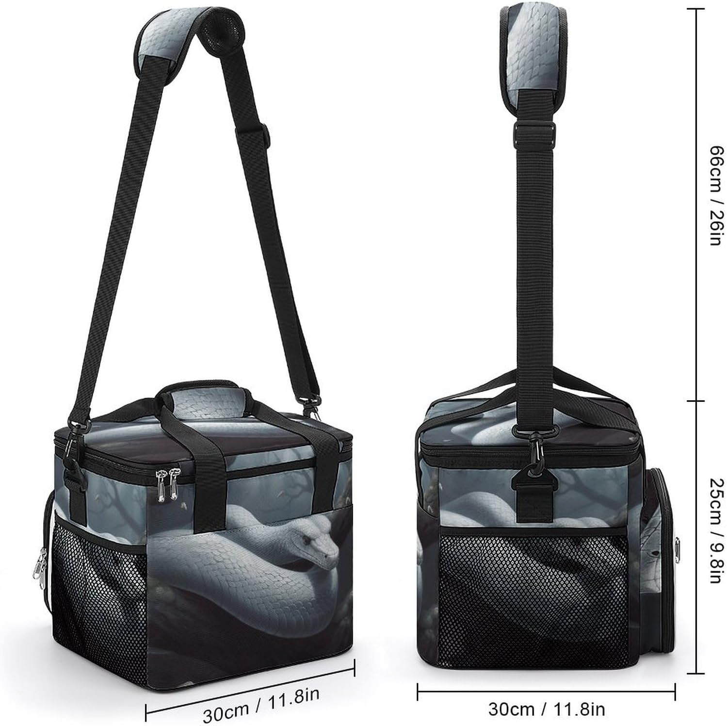 Camping Ice Pack, White Snake Print Cooler Bag, 22.5L Large Capacity Insulated Lunch Tote Bag for Outdoor, Picnic, BBQ, Travel, Work