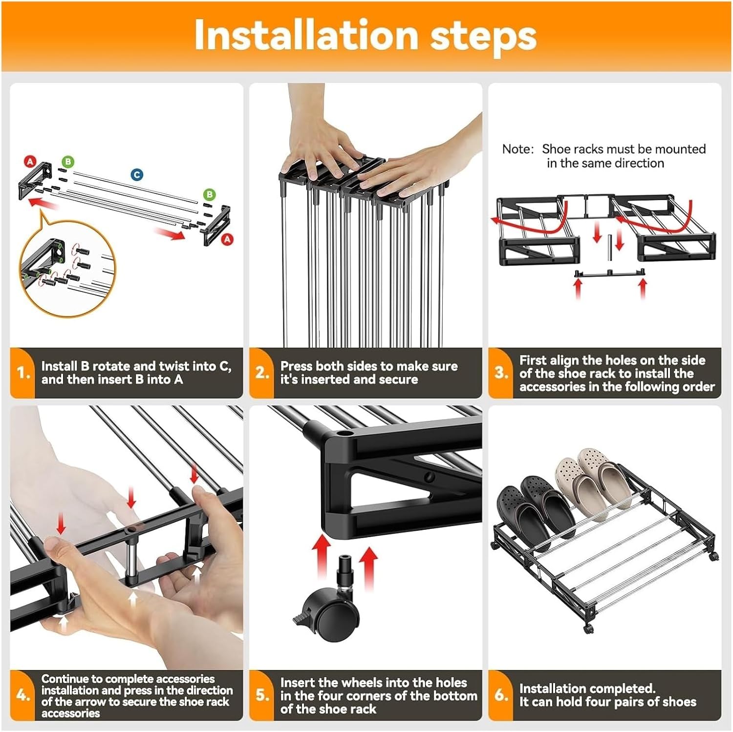 Fixable Underbed Rack Easy Assembly Holds 8 Pairs of Shoes, 2 Pack Under Bed Shoe Storage with Wheels