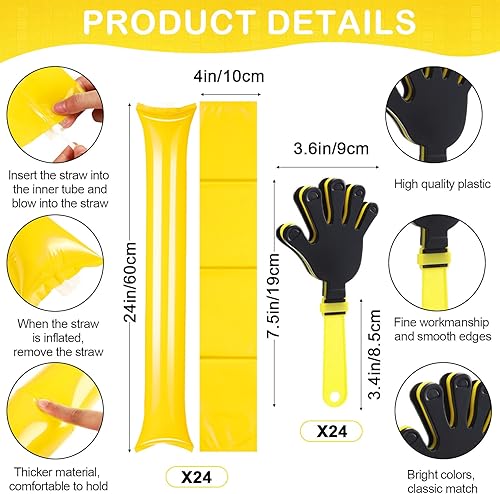 Miniatura 2 de 96 piezas de ruidos incluyen 24 pinzas de mano, 24 pompones de animadora con asa, 24 palitos de trueno, 12 silbatos de plástico con cordones, 12