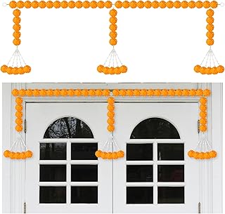 Giegxin 1 Pcs Marigold Garland for Diwali Decoration 4.92 feet Long Strand Artificial Marigold Flowers for Diwali Pooja Indian Home Wedding Dia De Los Muertos Day of The Dead (Orange)