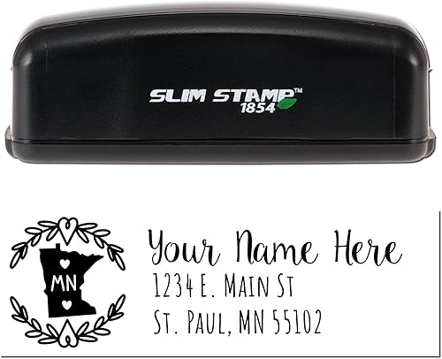 Miniatura 235 de State Love - Sello de dirección autoentintado para Texas, caja rosa, púrpura o negra, impresiones limpias y nítidas, diseño rectangular, tamaño 7/8