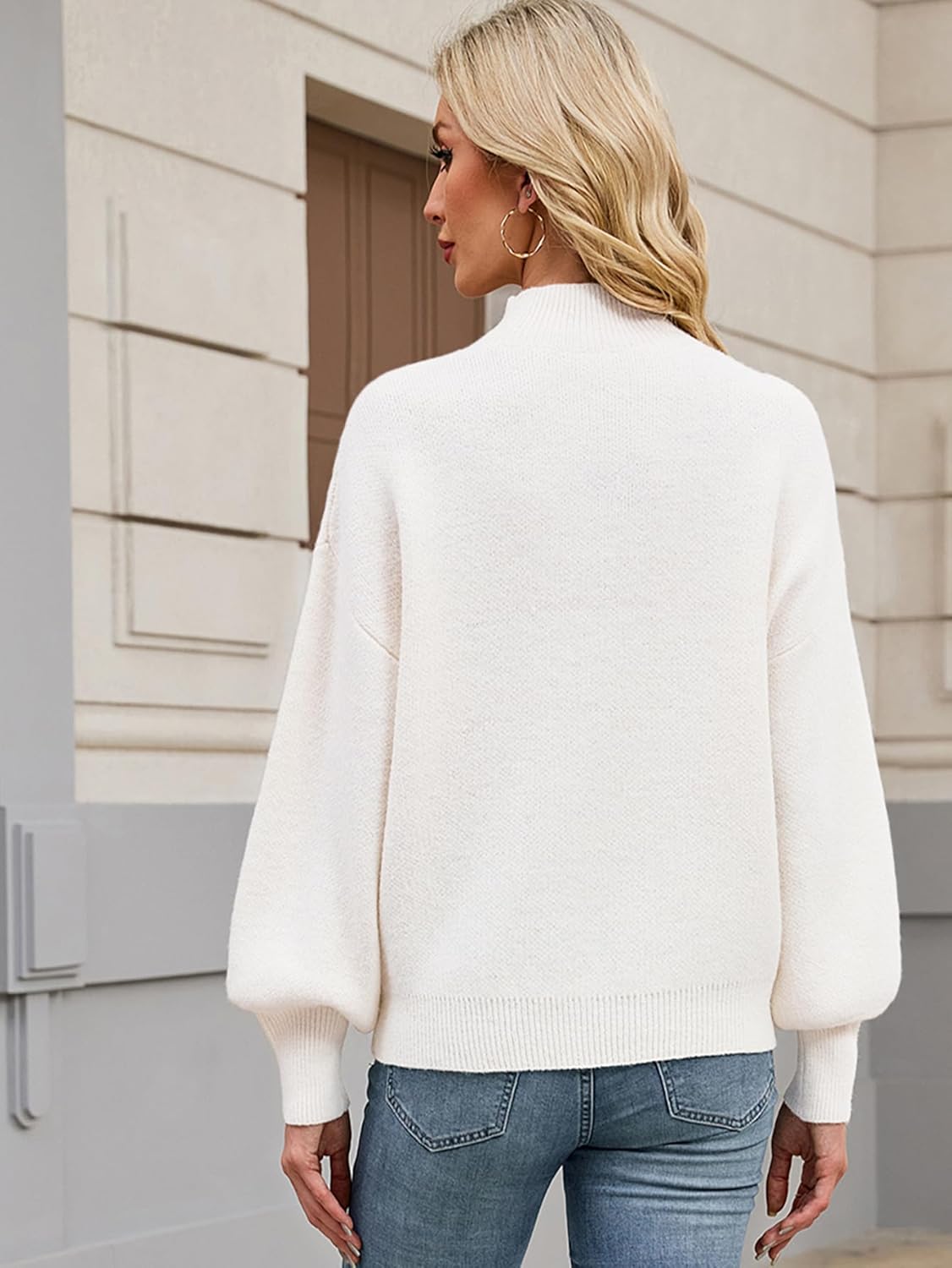 Womens Oversized Cute Checkered Sweater Fall 2025 Trendy Preppy Chunky Knit Mock Neck Long Sleeve Pullover Sweaters - Image 3