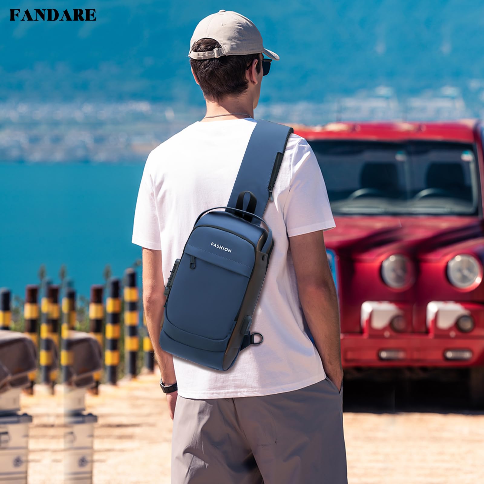FANDARE Antifurto Zaino a Monospalla Uomo Borsello Tracolla con USB Borse a spalla da palestra Grande Capacità Zaini da escursione Borsa Monospalla per Viaggio Weekend Sling Chest Bag