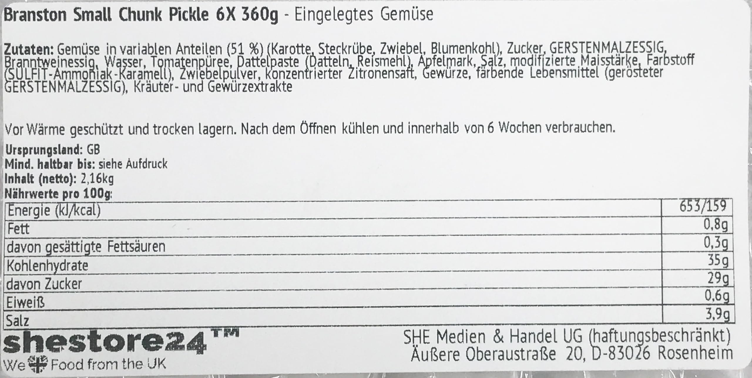 Small Chunk Pickle Fein geschnittenes eingelegtes Gemüse 6X 360G – importiert von Shestore24