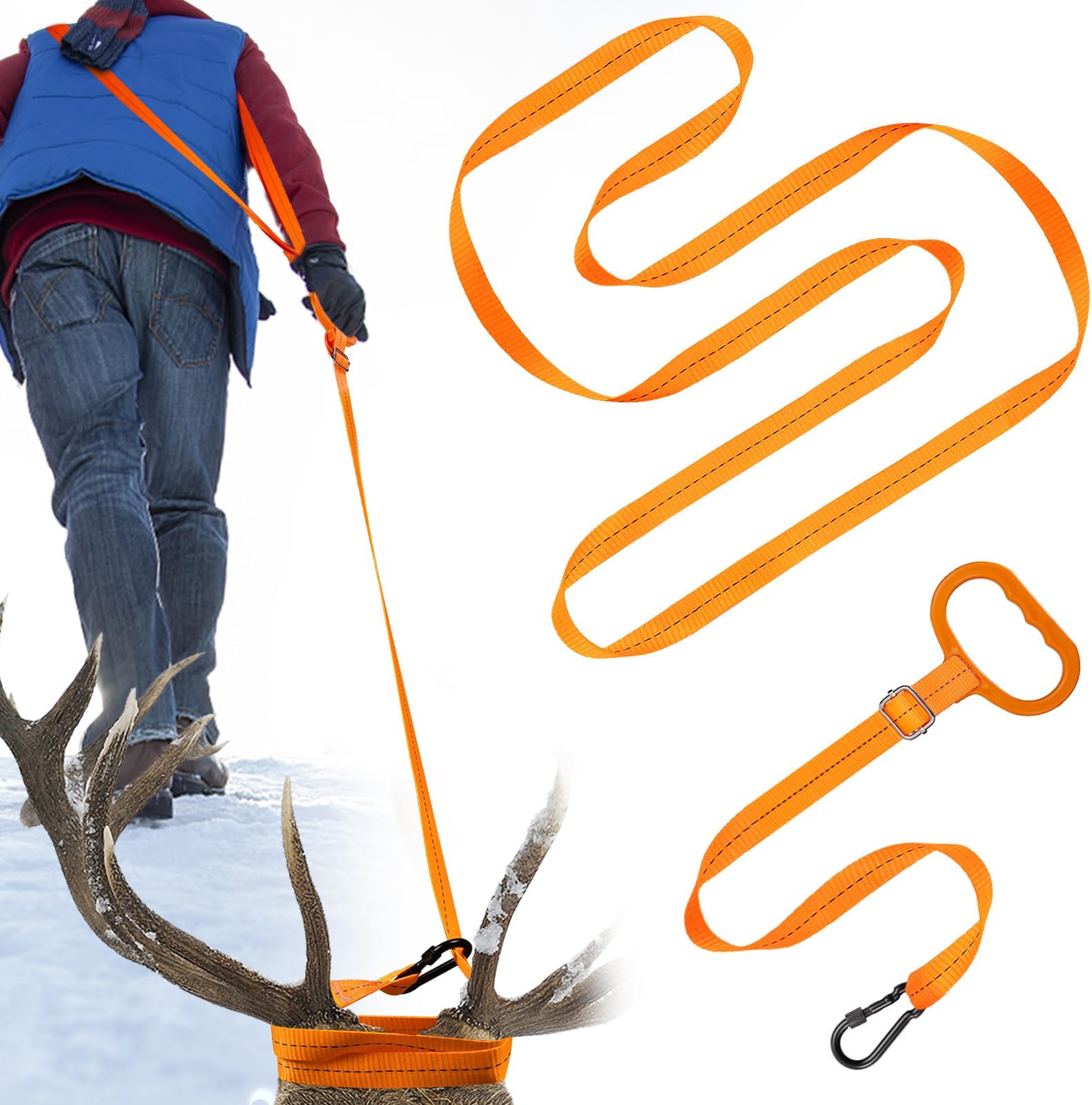 PAMASE Deer Drag Harness Strap - 1700lbs Load-Bearing Hunting Gear Accessories, Deer Drags Rope for Men Women Hunter Pull Deer Animal Wood, Sturdy Rope with Handle