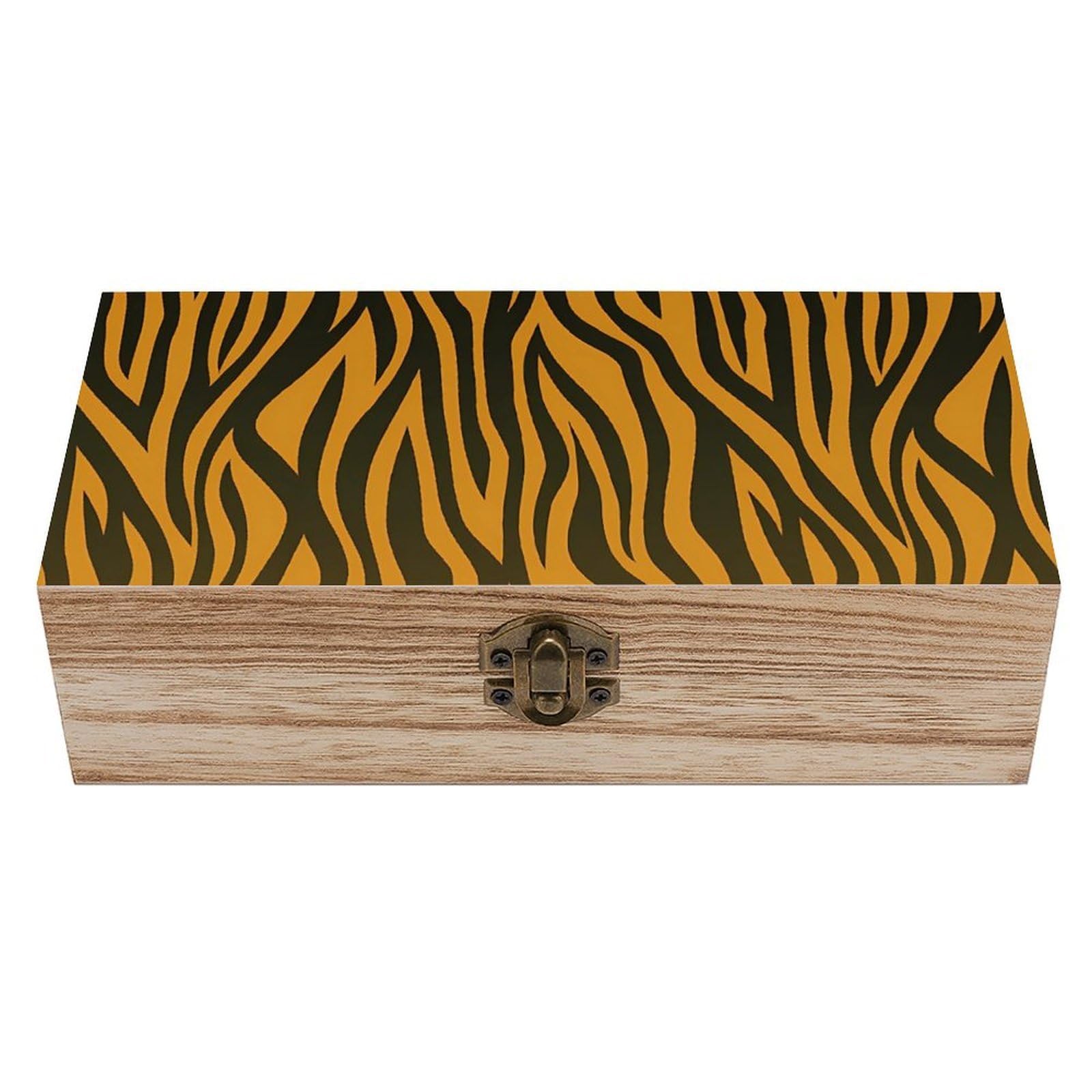 Oudrspo Tiger Print Retro Wooden Storage Box Keepsake Jewelry Decorative Art Storages Box Gift Boxs