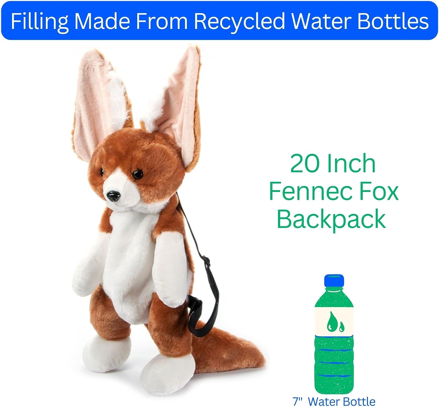 The Petting Zoo Fennec Fox Stuffed Animal Plushie Backpack, Gifts for Kids, Wildlife Animal Toy, Brown Fennec Fox Plush Toy Book Bag, 20 inches