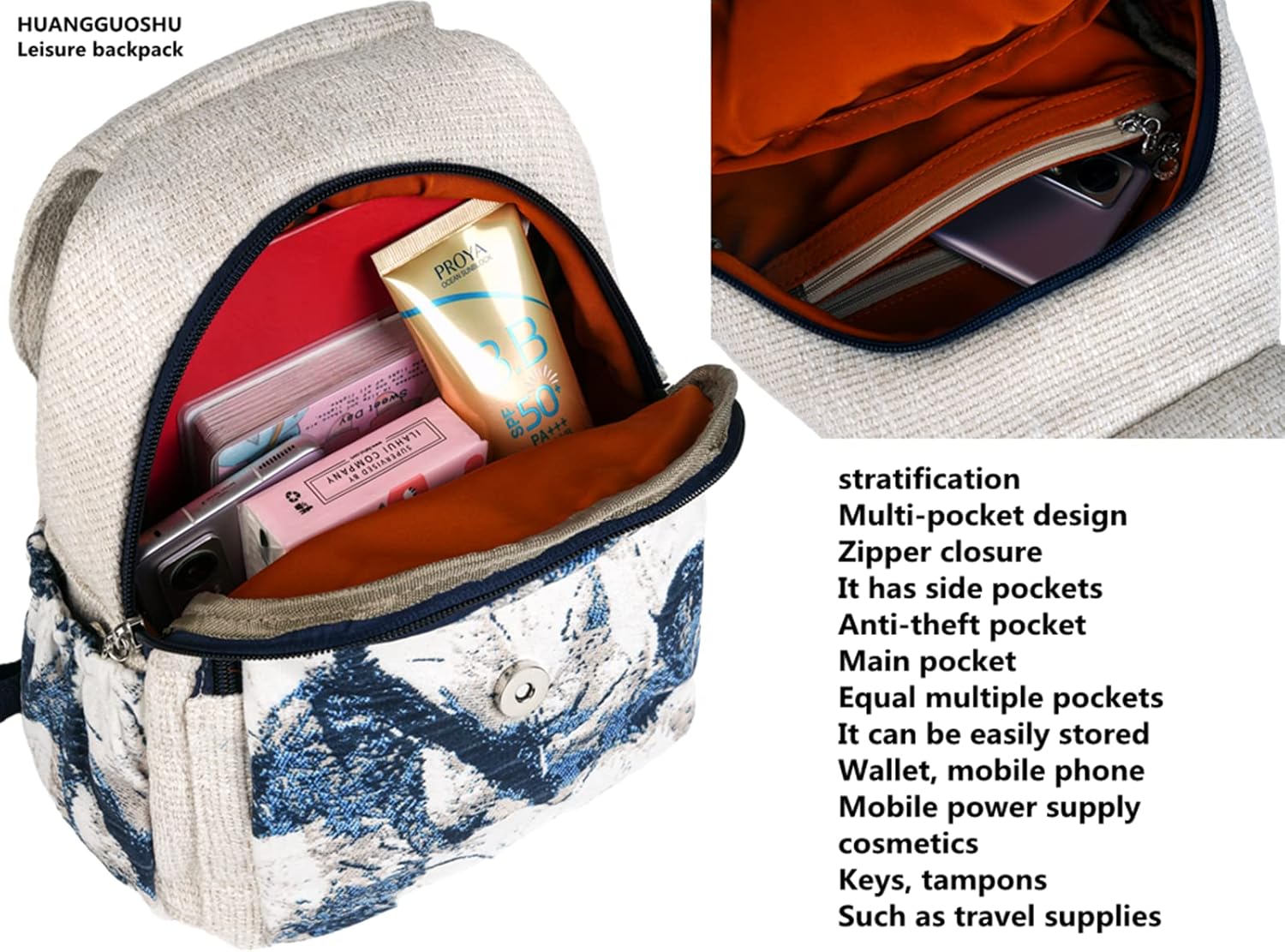 HUANGGUOSHU Boho and Bohemian Small Canvas Backpack Purse for Women - Adjustable Carry Sling Bag, Embroidered and Woven Tapestry Patterns Brown Bear - Image 4