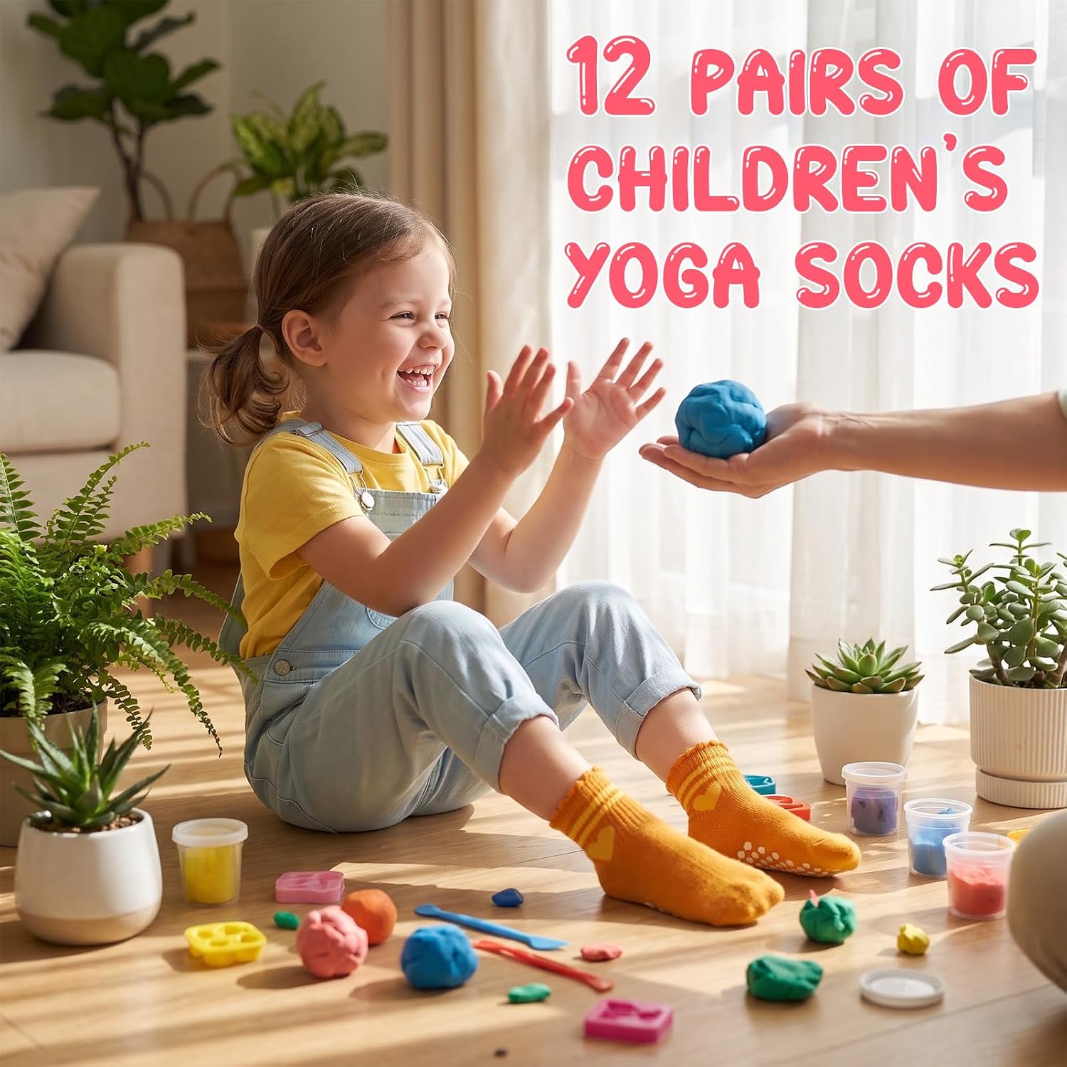 12 Pairs Ruffled Heart Yoga Grip Socks for Kids Cute Cotton