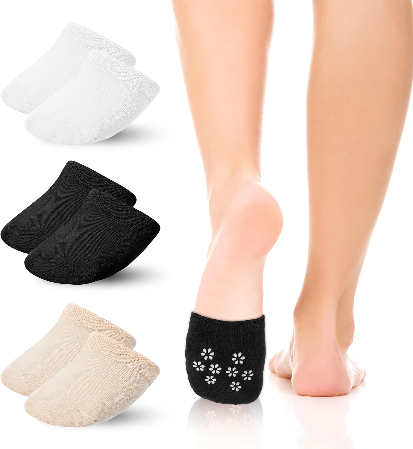 3 Pairs Toe Socks Women, Half Socks for Women Mules for Mules Shoes, Comfortable Invisible Toe Protectors, White Black Skin Color