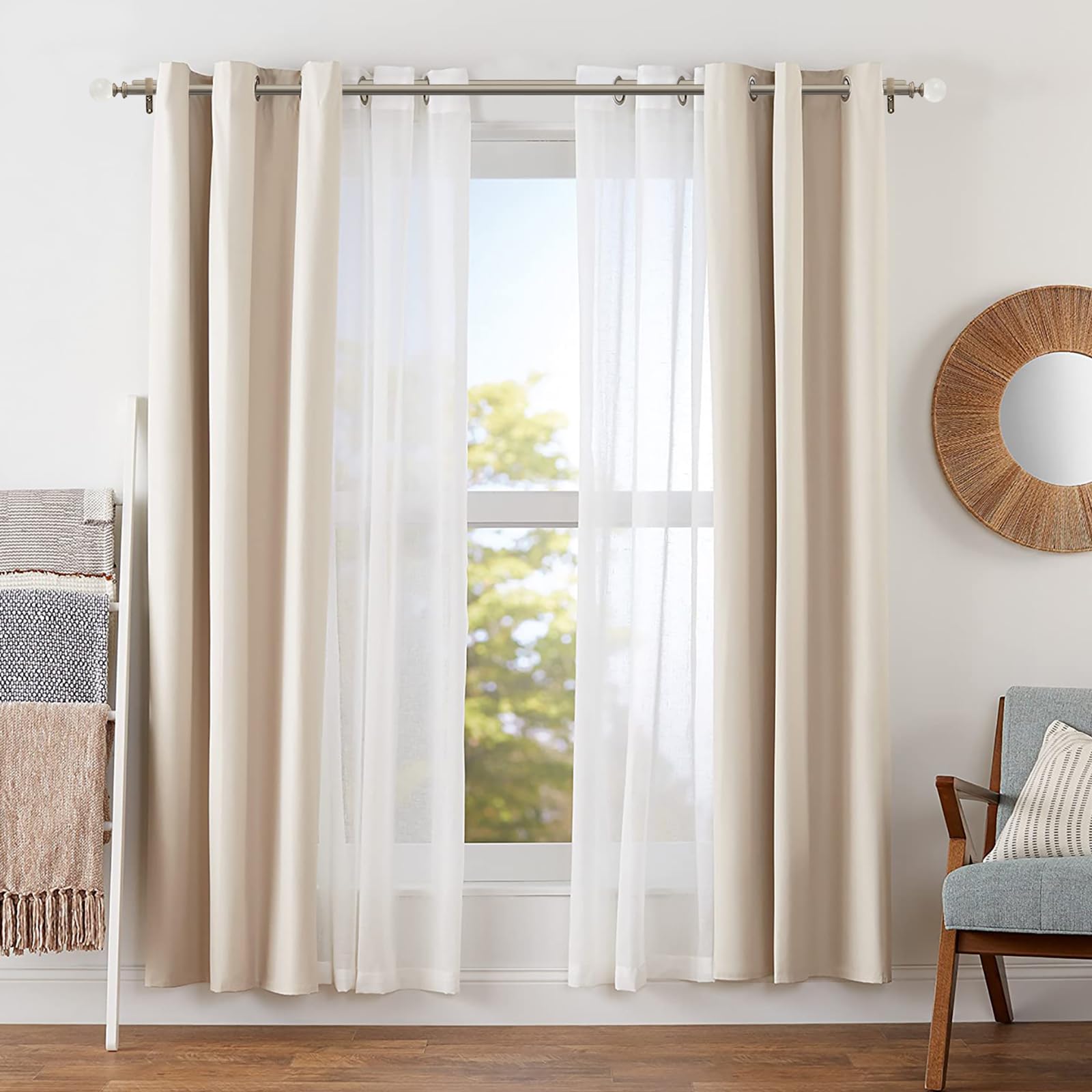 Tringle à Rideaux Décorative Ycolnaefllr Dorée - Réglable 213 à 308 Cm Pour Fenêtres 2,5 Cm Diamètre