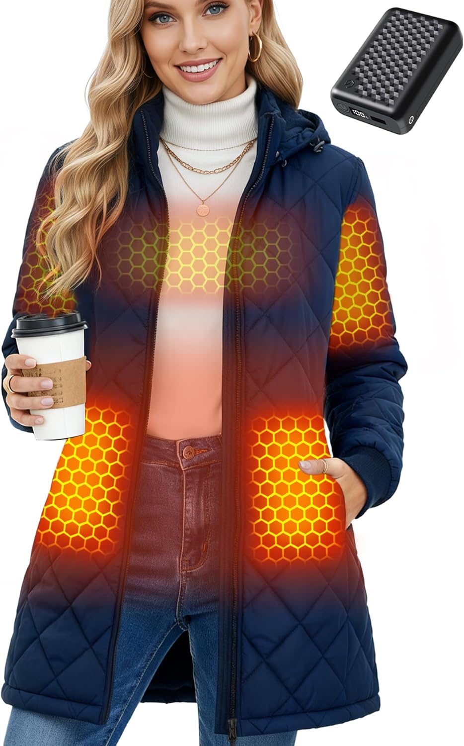 Wulcea Graphene Heated Jacket For Women 12V 18400mAh Fast Charge Large Capacity Battery